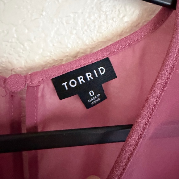 Torrid Peplum Crepe Mesh Inset Long Sleeve Blouse Sz 0X 12 L Rose Pink - Picture 7 of 10